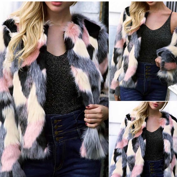 Multi Color Faux Rabbit Jackets - Picture 2 of 6